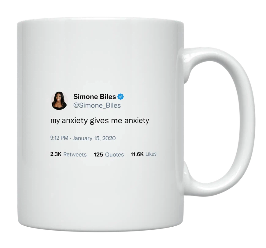 Simone Biles - My Anxiety Gives Me Anxiety-tweet on mug
