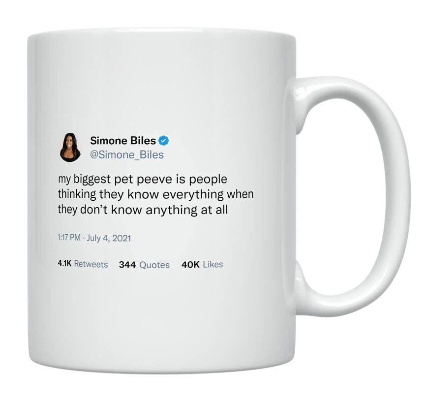 Simone Biles - People Thinking They Know Everything-tweet on mug