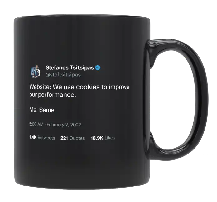 Stefanos Tsitsipas - Cookies Improve Performance-tweet on mug