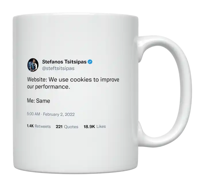 Stefanos Tsitsipas - Cookies Improve Performance-tweet on mug