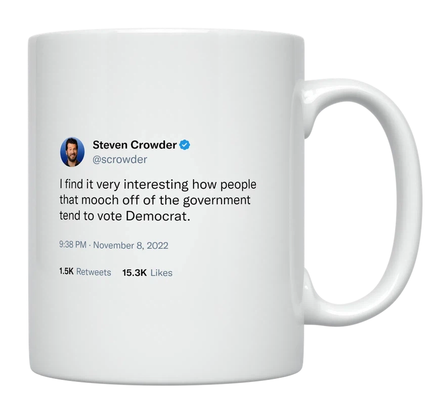 Steven Crowder - Democrats Mooch off the Government-tweet on mug