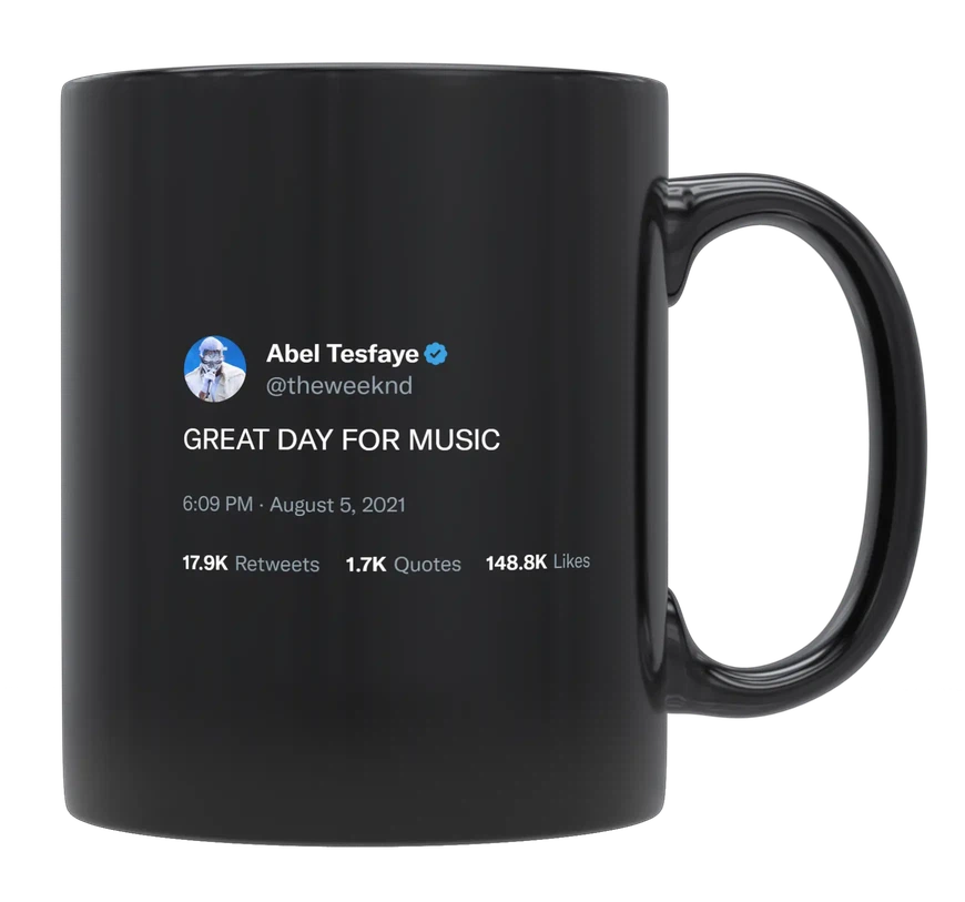 The Weeknd - Great Day for Music-tweet on mug
