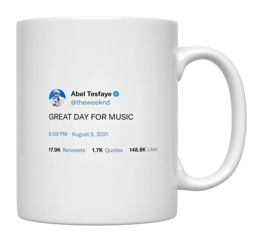 The Weeknd - Great Day for Music-tweet on mug