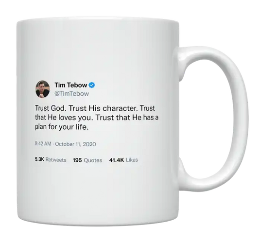 Tim Tebow - Trust God-tweet on mug
