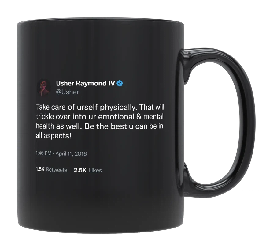 Usher - Take Care of Yourself Physically-tweet on mug