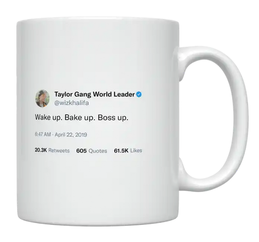 Wiz Khalifa - Wake Up, Bake Up, Boss Up-tweet on mug